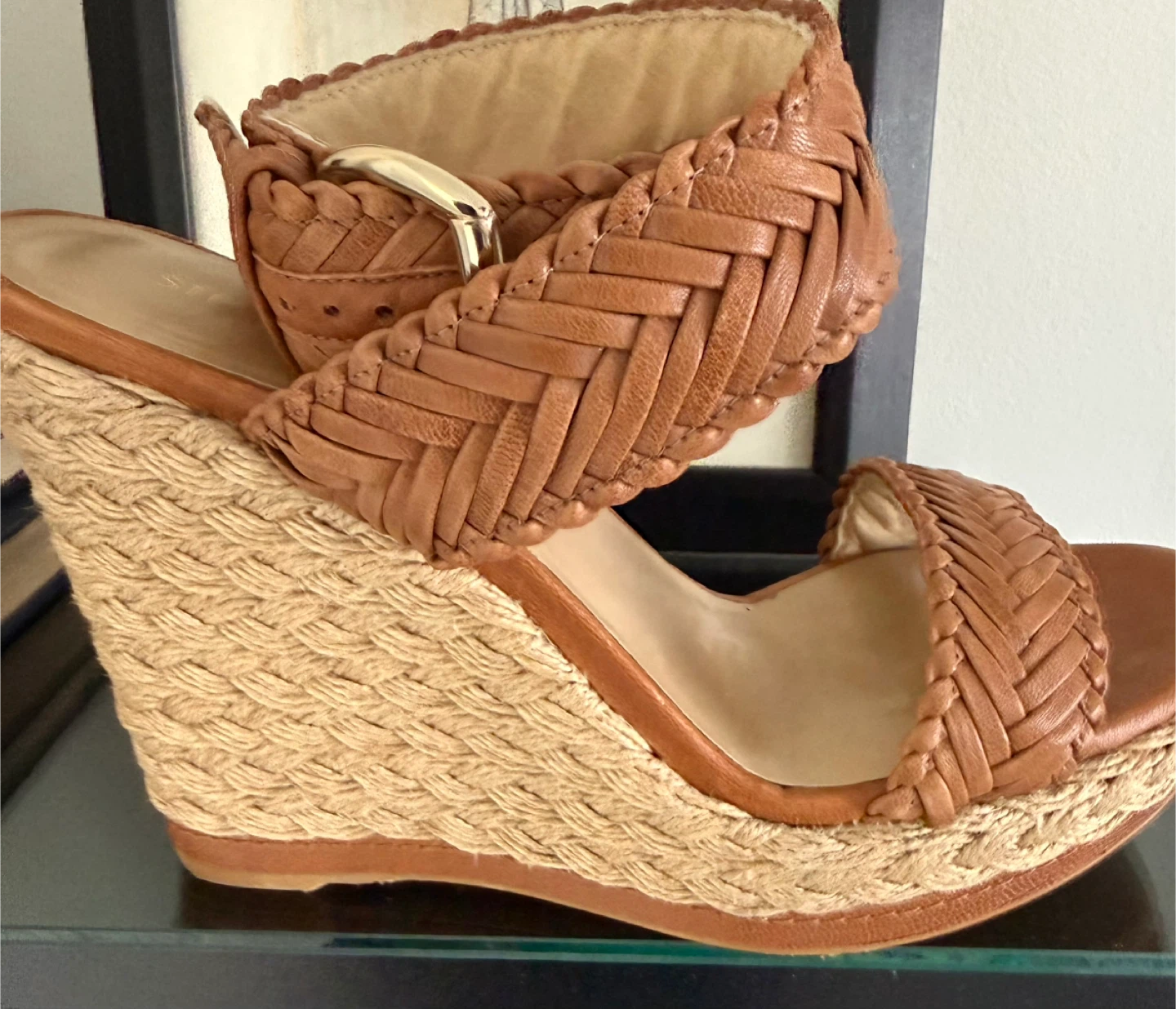 🥕Stuart Weitzman Brown Leather Espadrille Wedges - photo 2