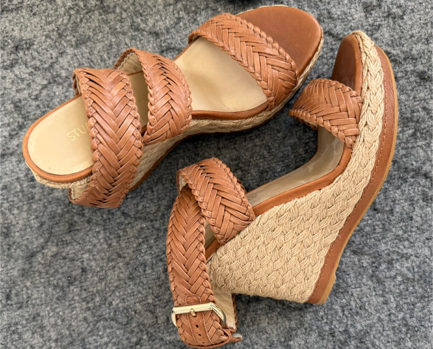 🥕Stuart Weitzman Brown Leather Espadrille Wedges - photo 3