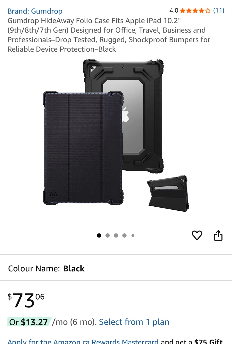 New Gumdrop HideAway iPad 10.2" Case Black