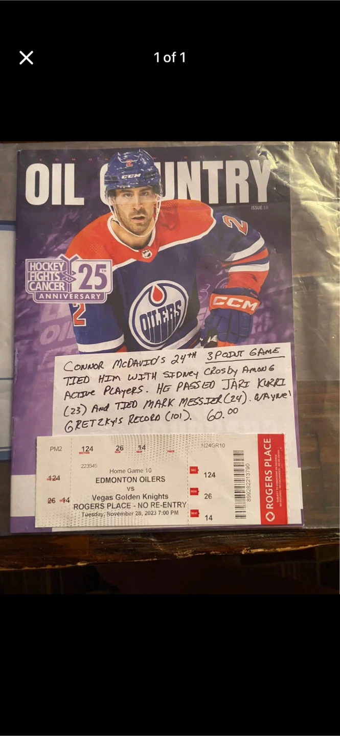 🥕Connor McDavid record breaking ticket and program