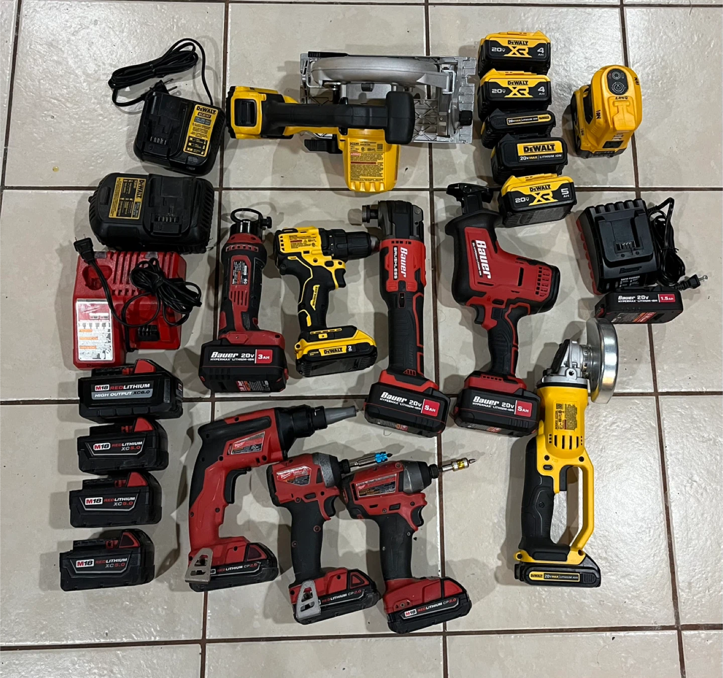 DeWalt, Bauer, and Milwaukee Power Tools