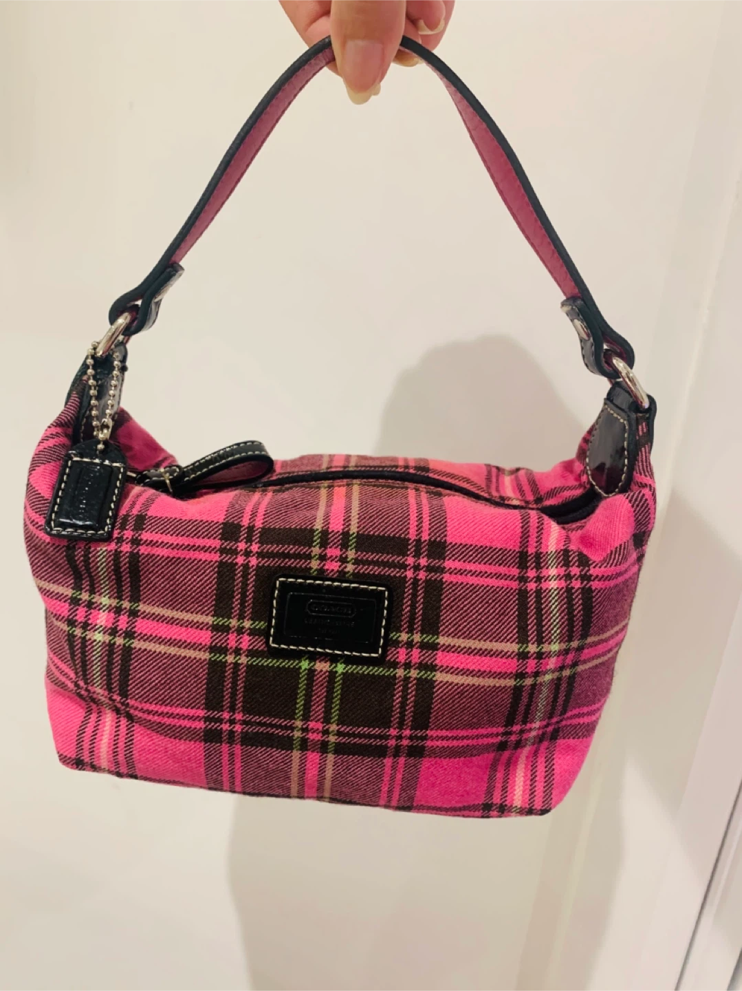 🩷🎀 PRICE FIRM Coach Pink Plaid Wool Mini Handbag 🎀🩷 - photo 2