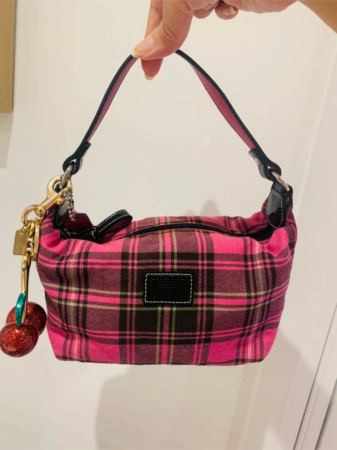 🩷🎀 PRICE FIRM Coach Pink Plaid Wool Mini Handbag 🎀🩷