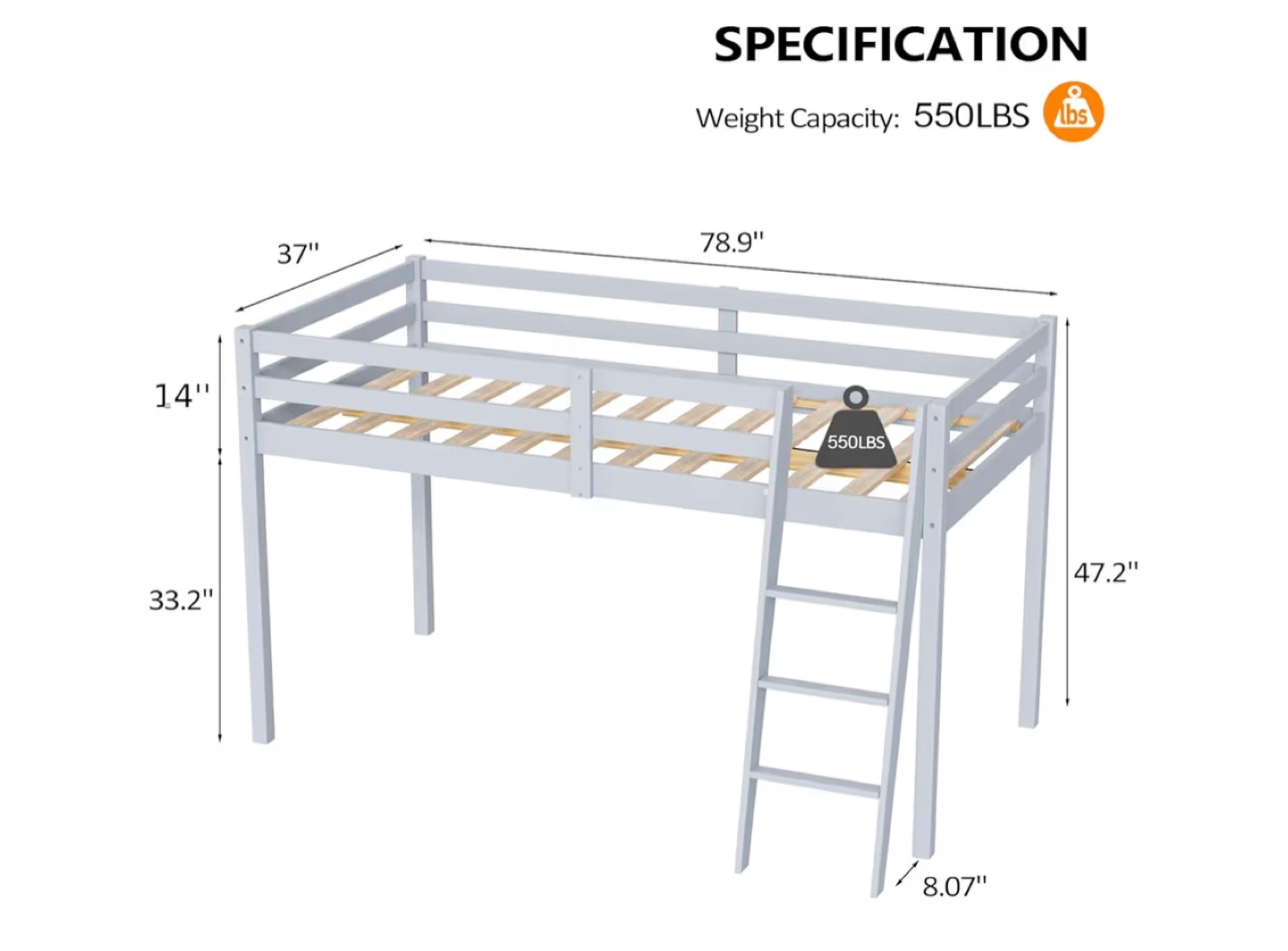 Loft Bed Frame - 78.9" x 37"