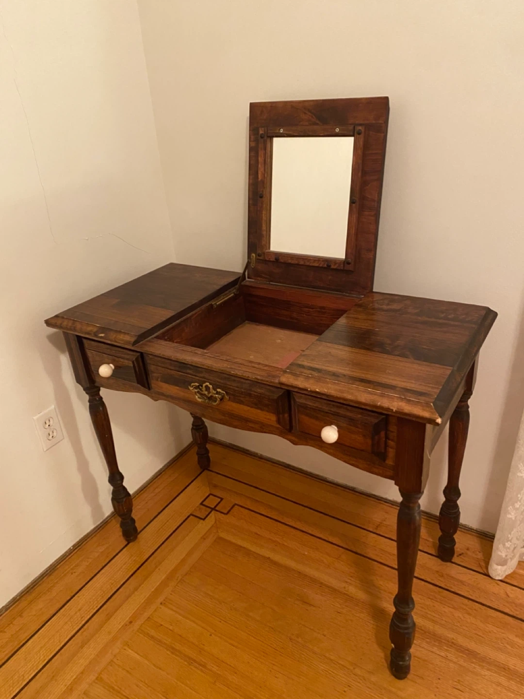 Vintage Wooden Vanity Table with Mirror