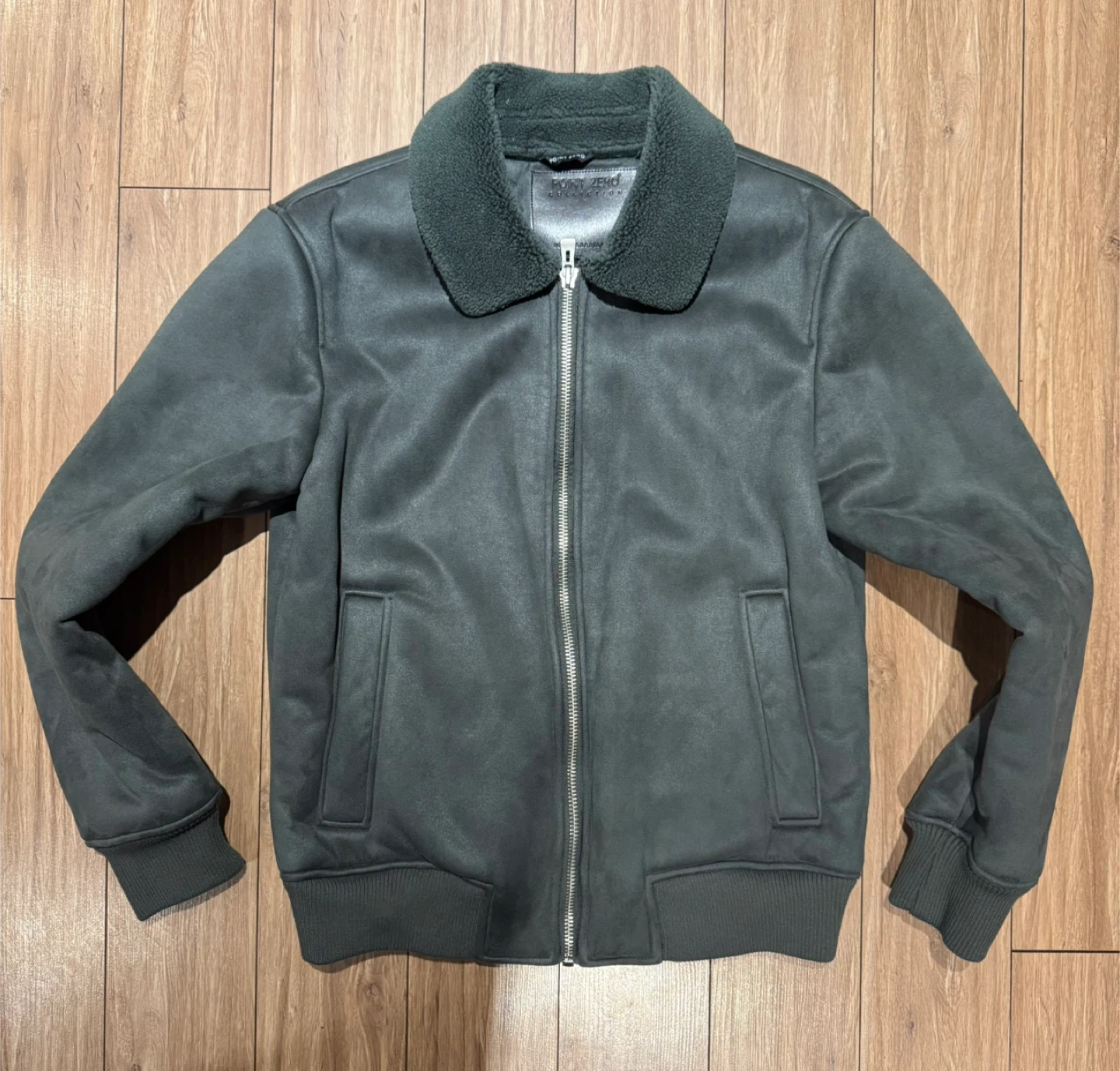 Point Zero Green Faux Suede Bomber Jacket