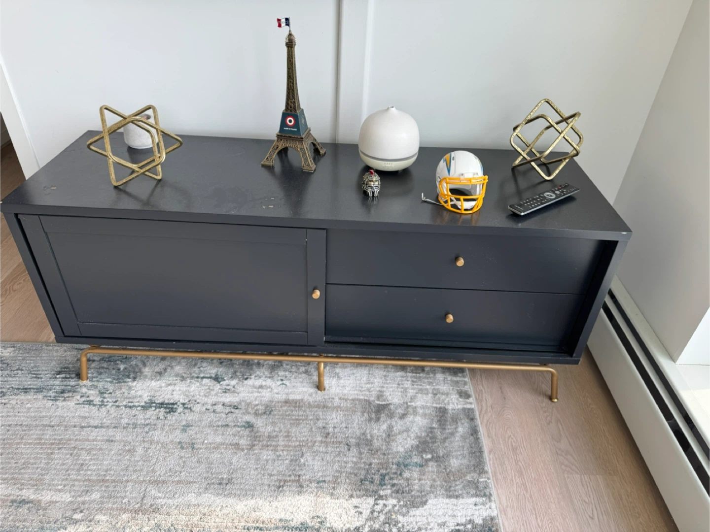 Nova TV Stand / Media Console – Navy Blue & Gold