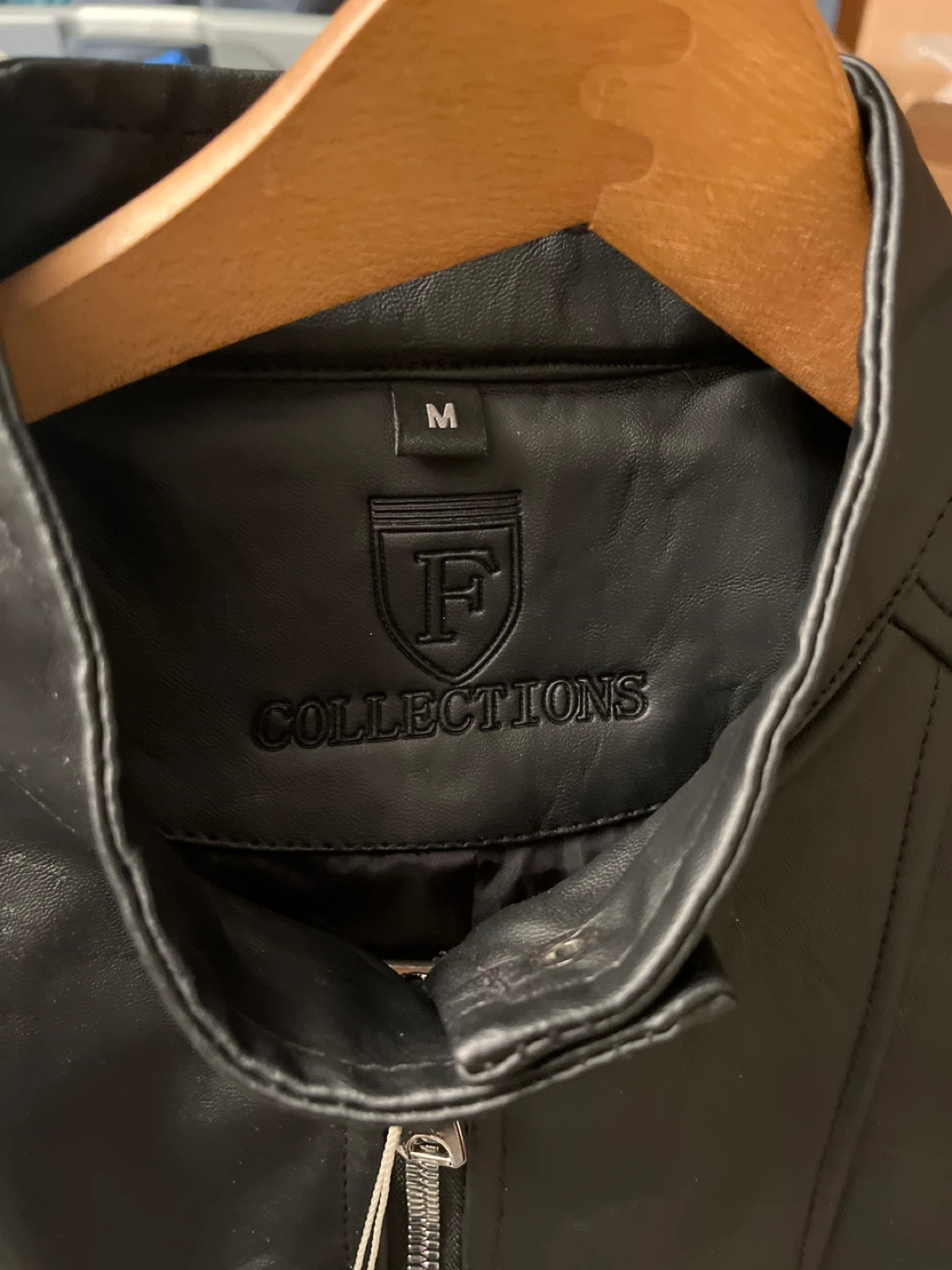 F Collections Black Leather Jacket - Size M - photo 3