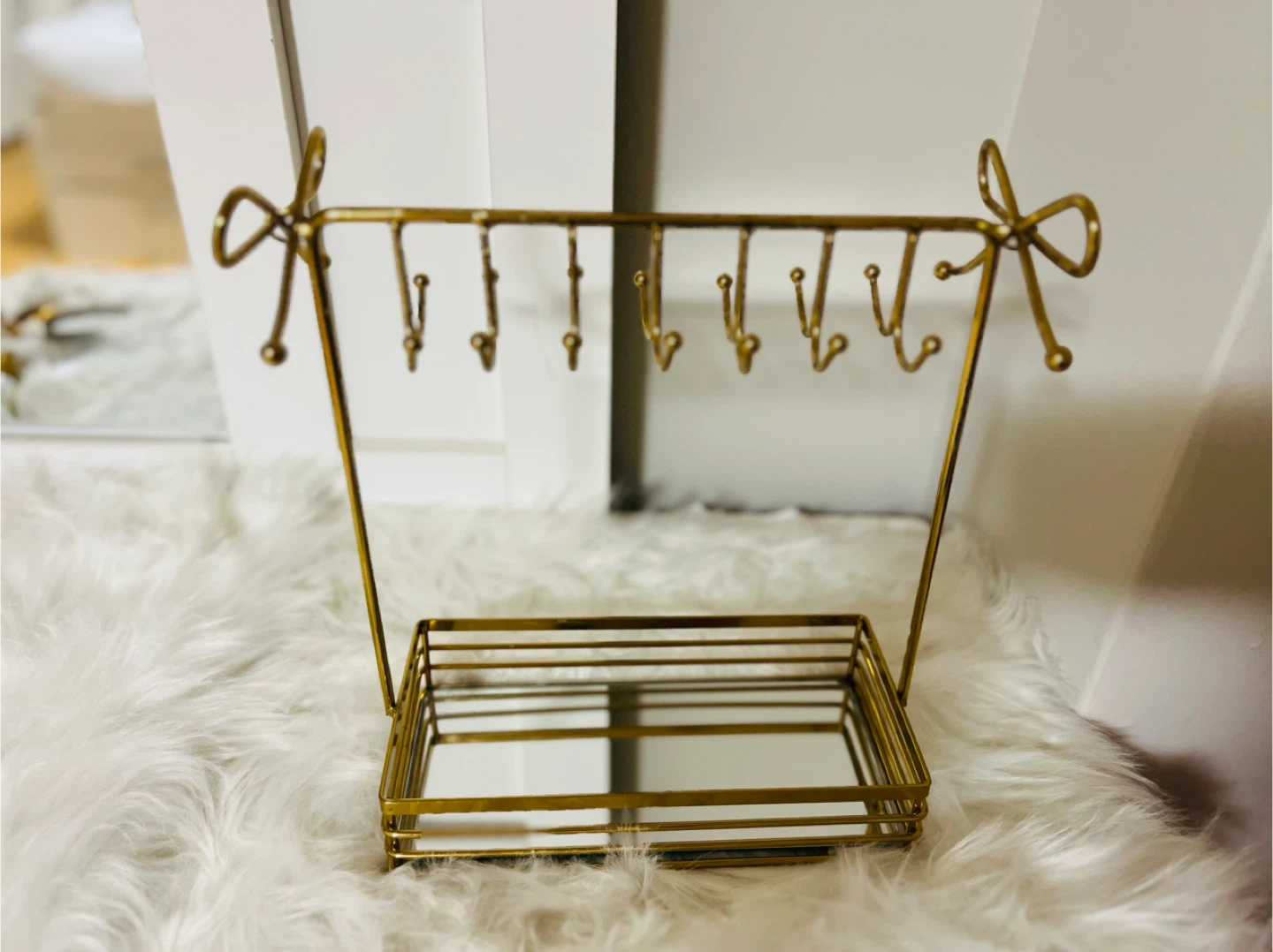 Gold Jewelry Stand with Mirror Base