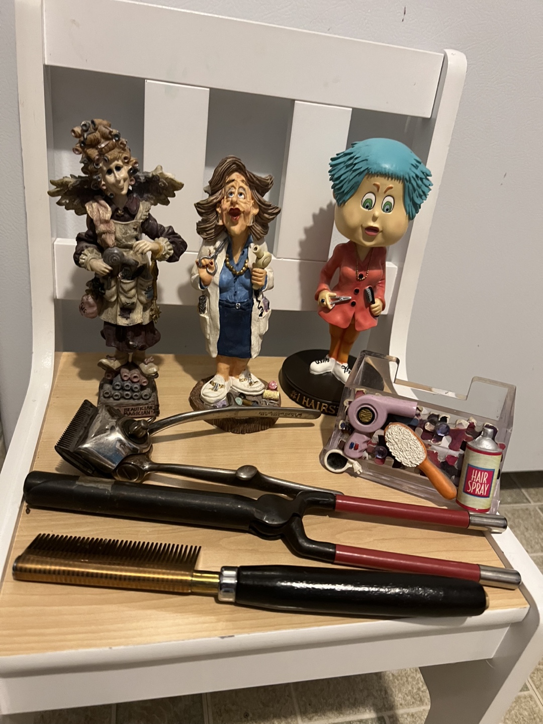 Hairdresser Figurines & Vintage Hair Tools