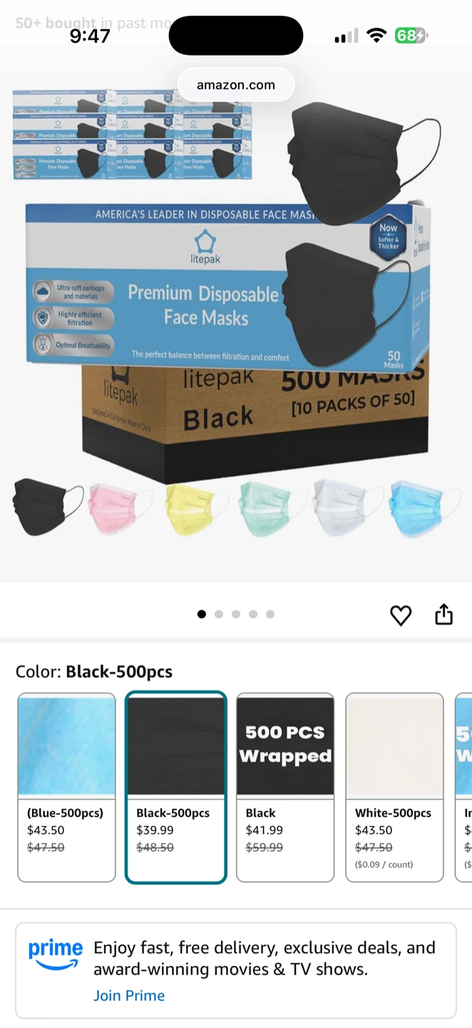 Alokozay 3-Ply Black Disposable Face Masks - 800 Count - photo 3