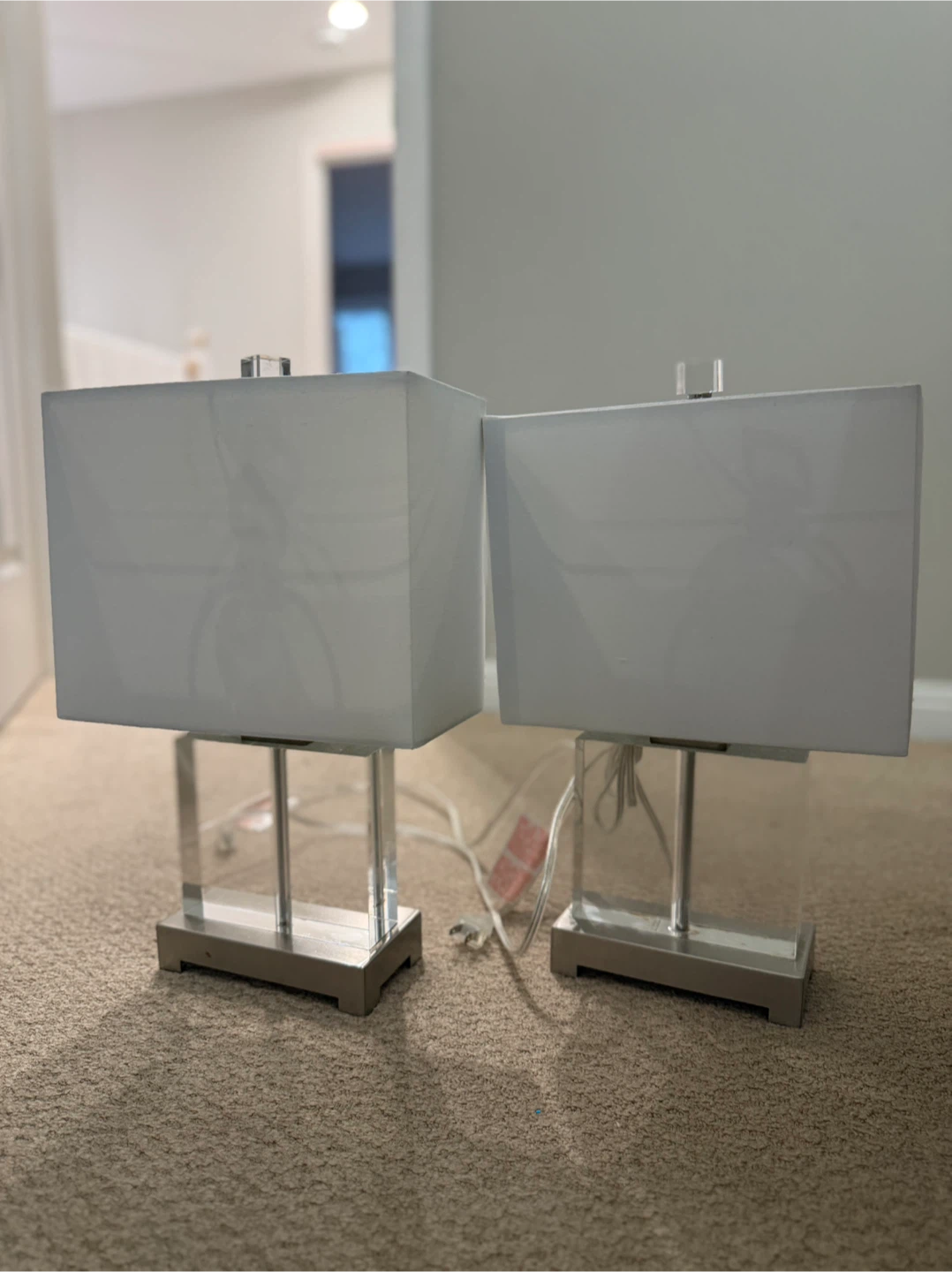 Pair of White Lamps with Acrylic Base