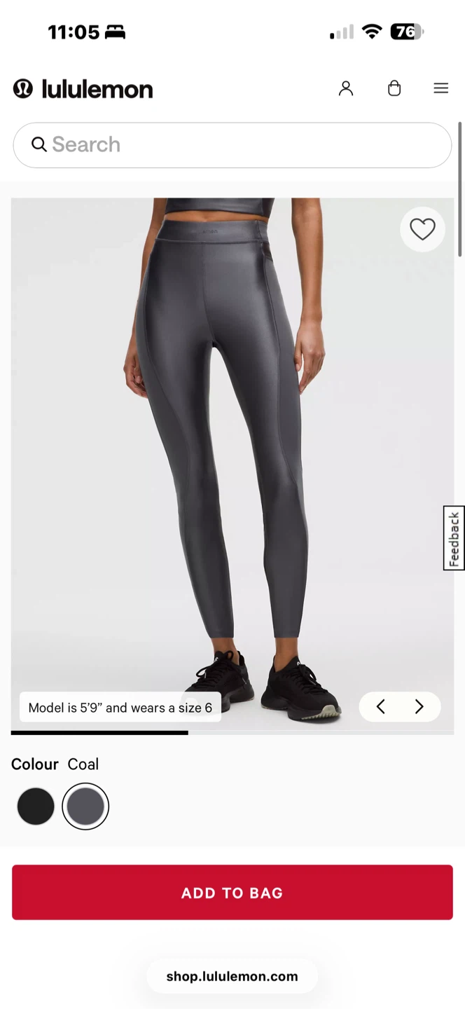 Lululemon Satin Shine Tank Coal Grey Leggings, SIZE 2