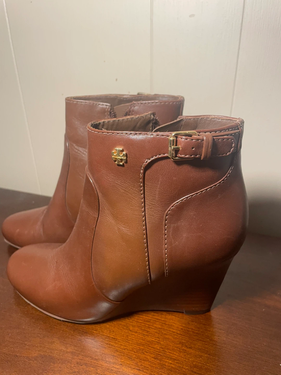 Tory Burch Brown Leather Wedge Booties - Size 6M - photo 2