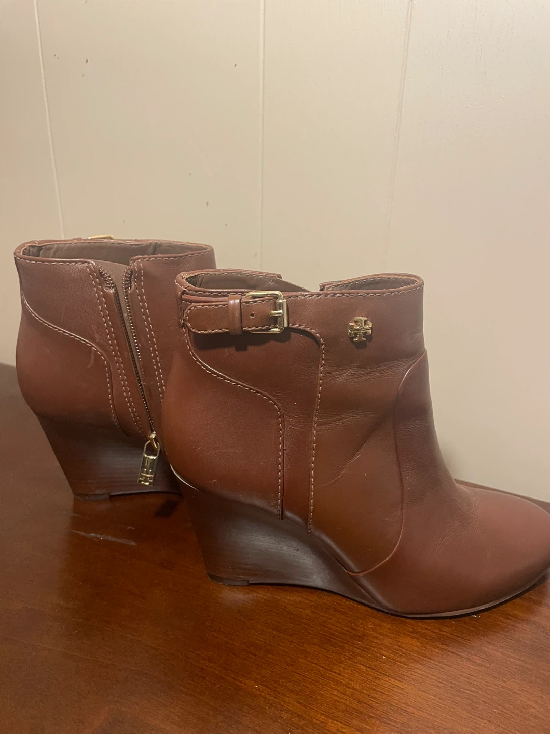 Tory Burch Brown Leather Wedge Booties - Size 6M - photo 3