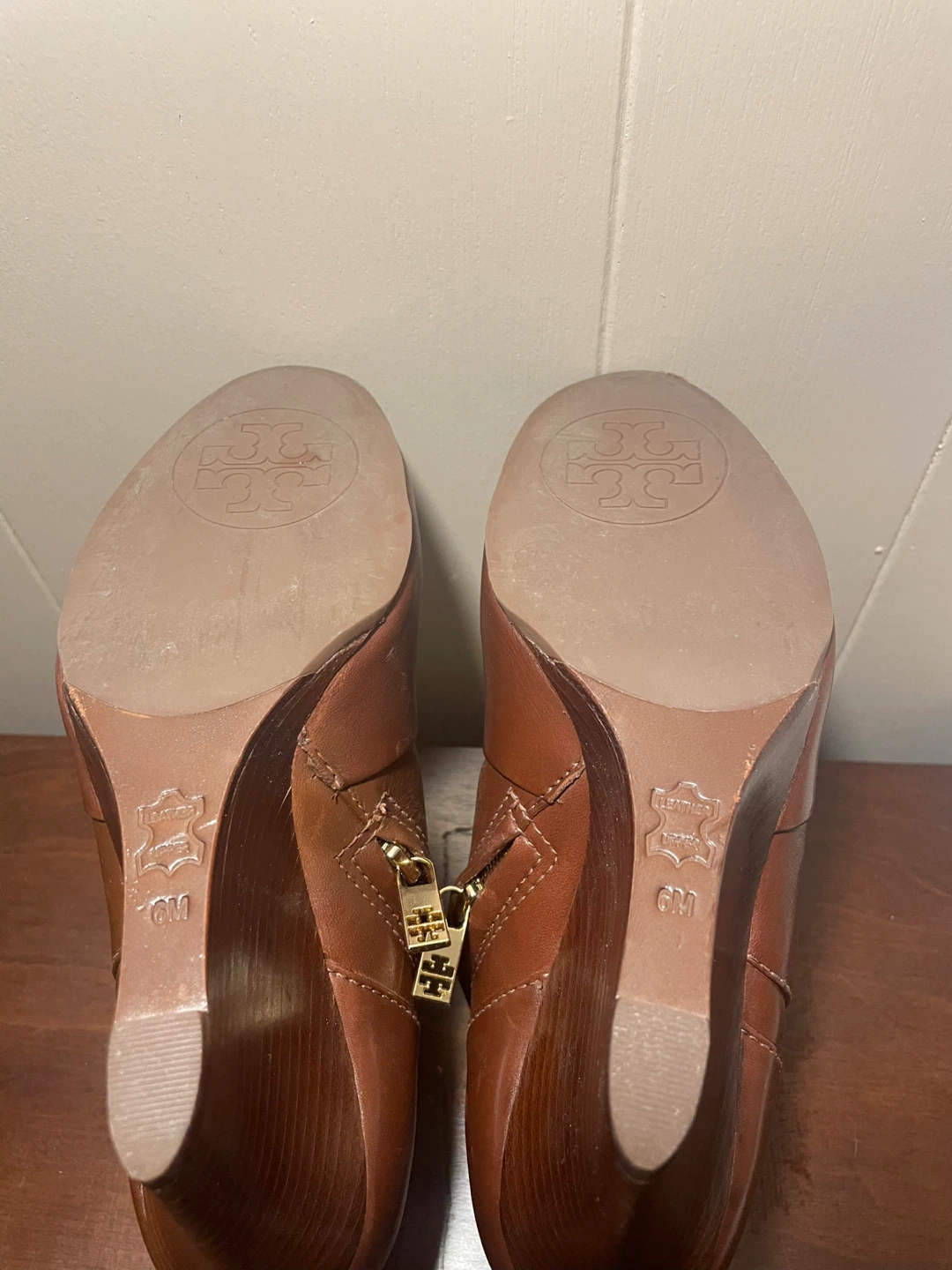 Tory Burch Brown Leather Wedge Booties - Size 6M - photo 5