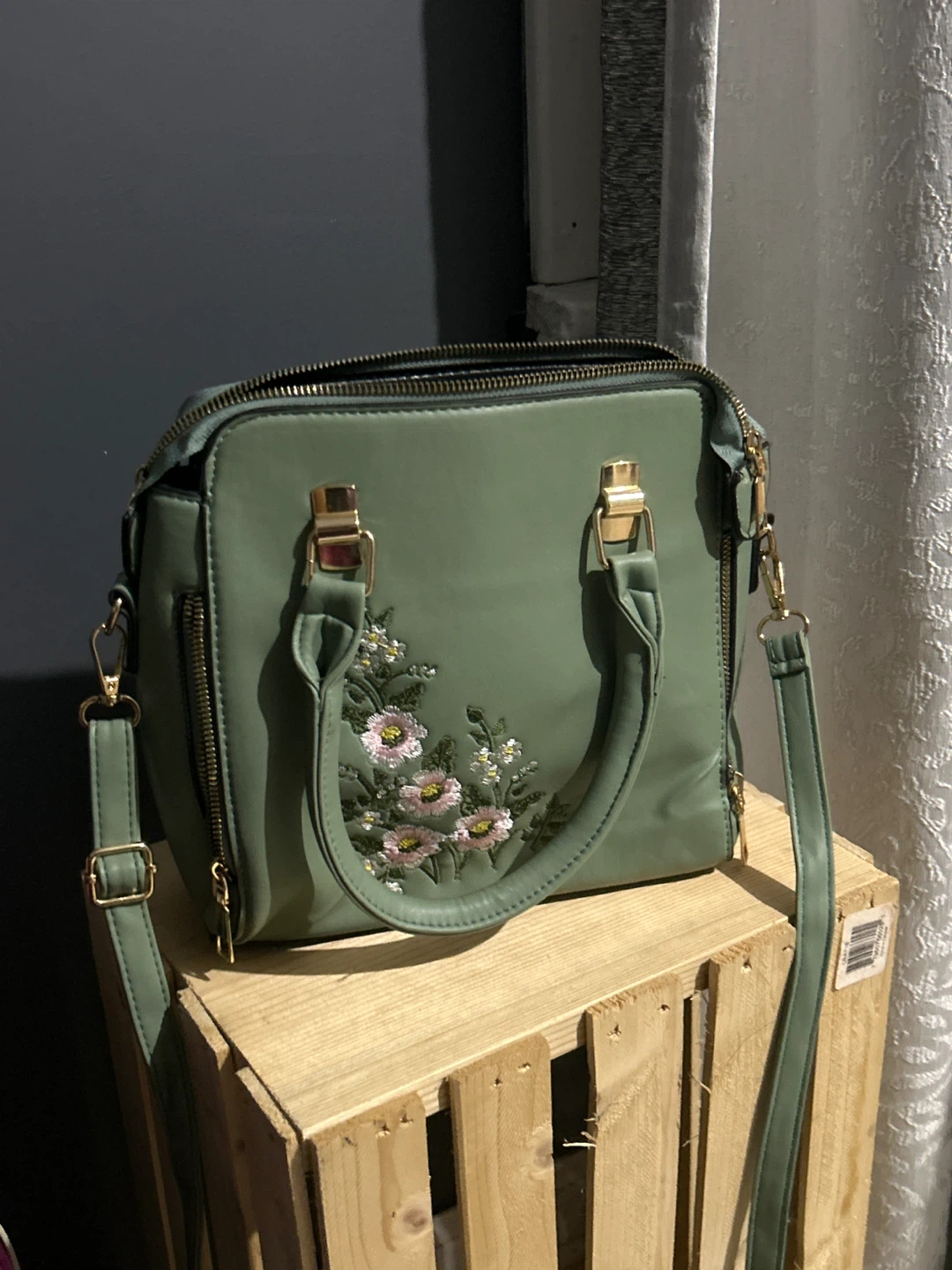 Green Floral Embroidered Satchel Bag - photo 4