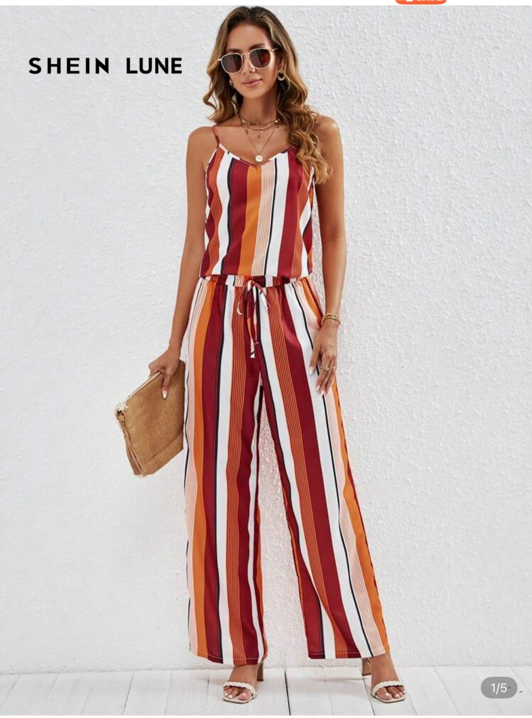 Shein Lune Striped Cami Top & Wide Leg Pants Set