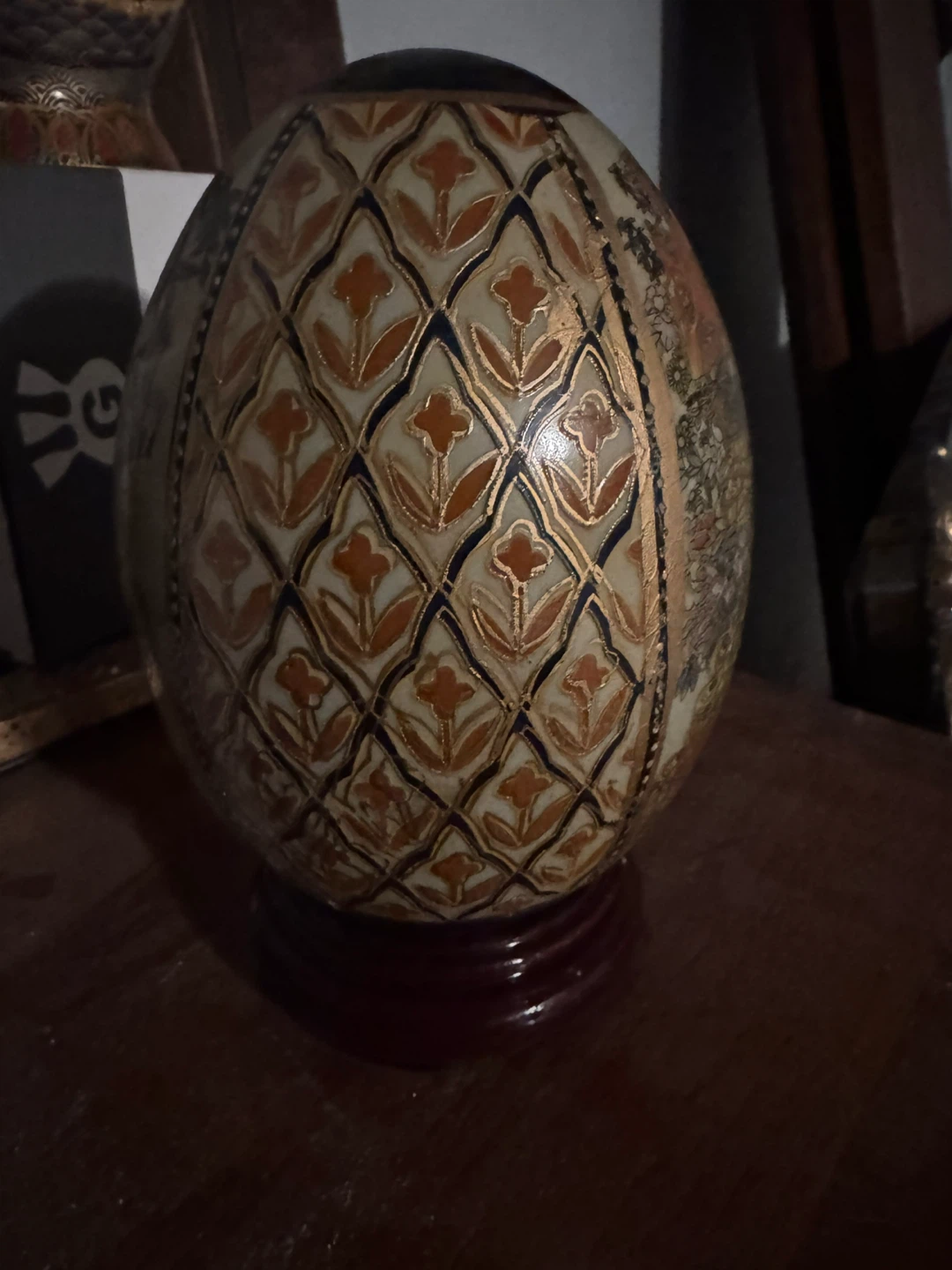 Decorative Egg SATUMO Porcelain China Egg with Wooden  Stand - photo 3