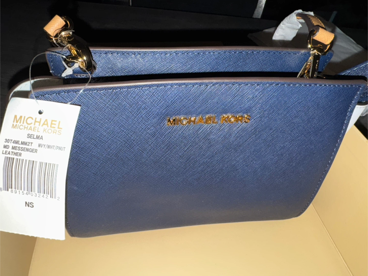 New Michael Kors Selma MD Messenger Leather Navy/White - photo 4
