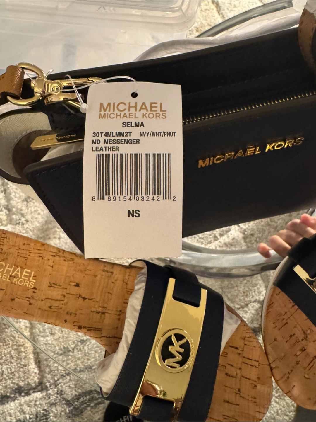 New Michael Kors Selma MD Messenger Leather Navy/White