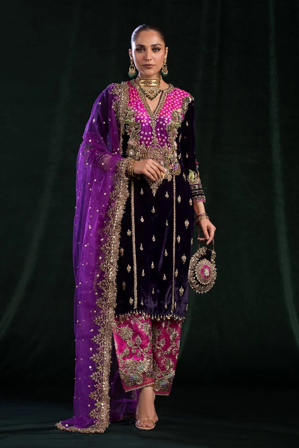 Purple Velvet Embroidered Salwar Kameez