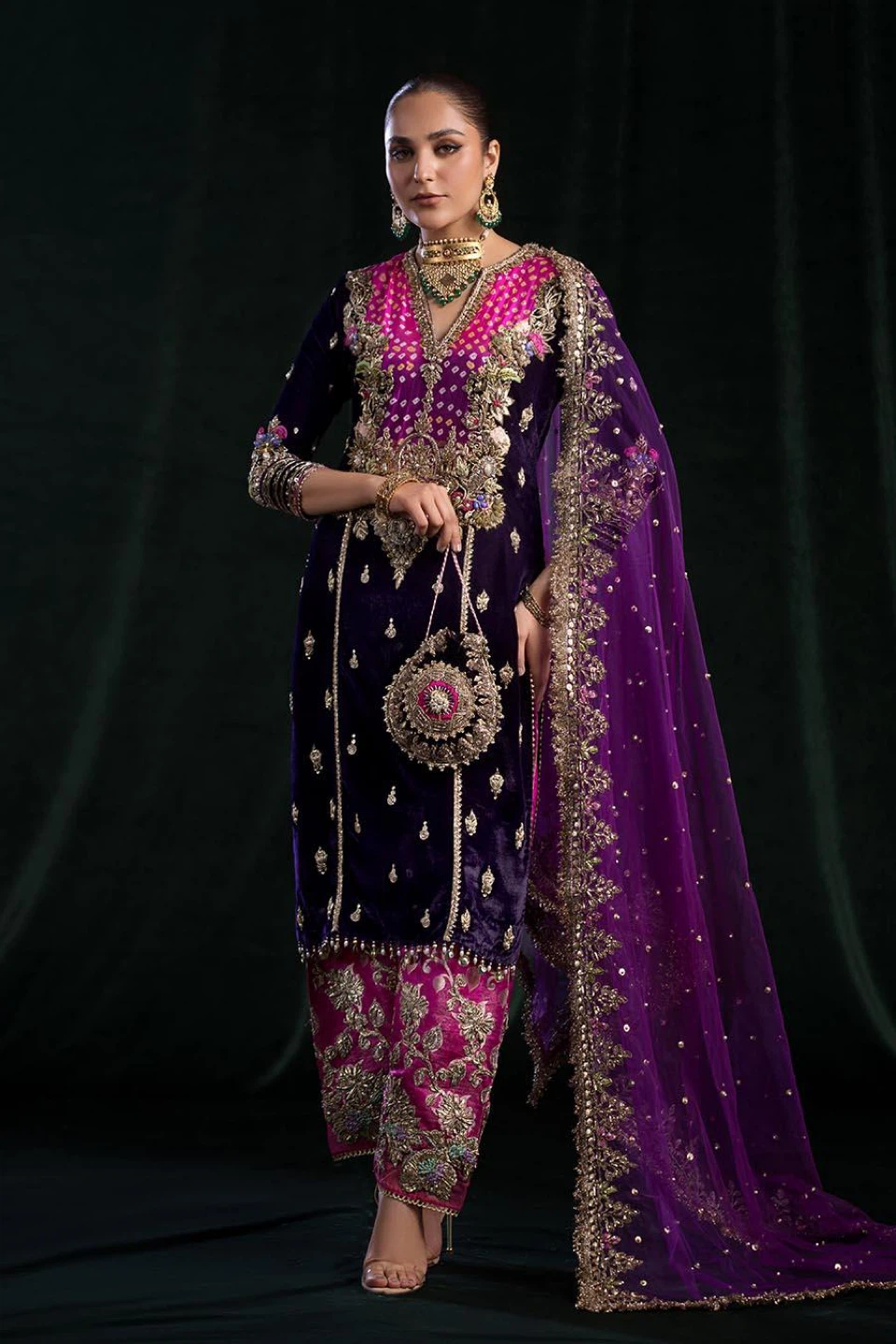 Purple Velvet Embroidered Salwar Kameez - photo 2