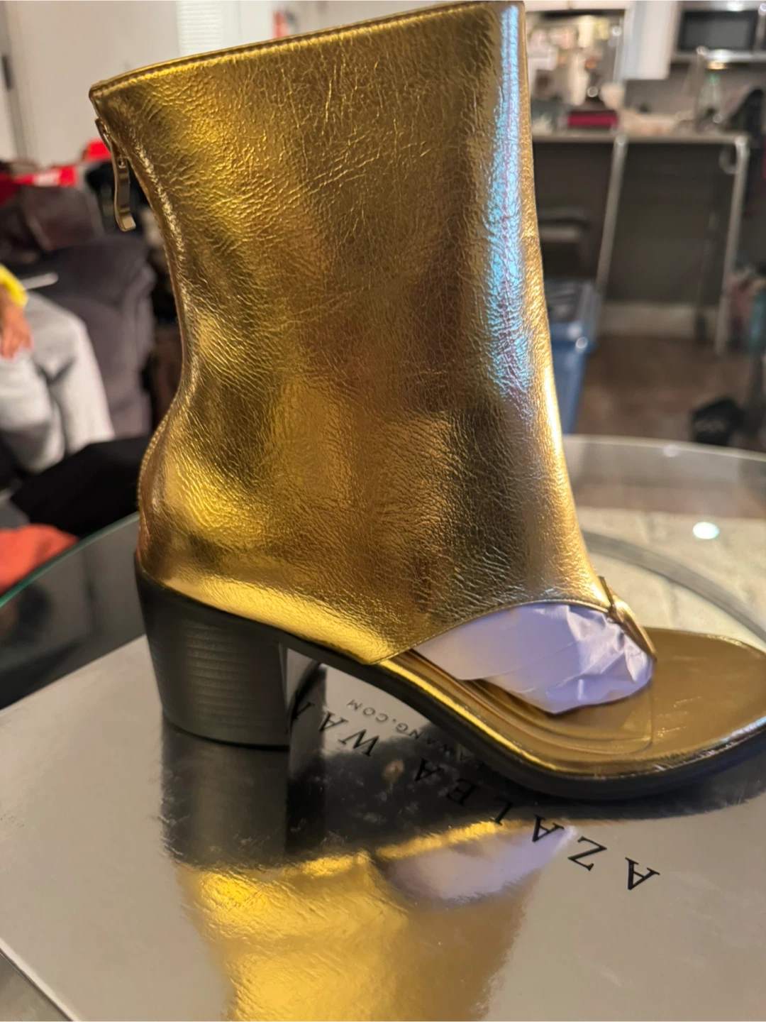 Azalea Wang Gold Ankle Boot Thong Heel - Size 8 - photo 3
