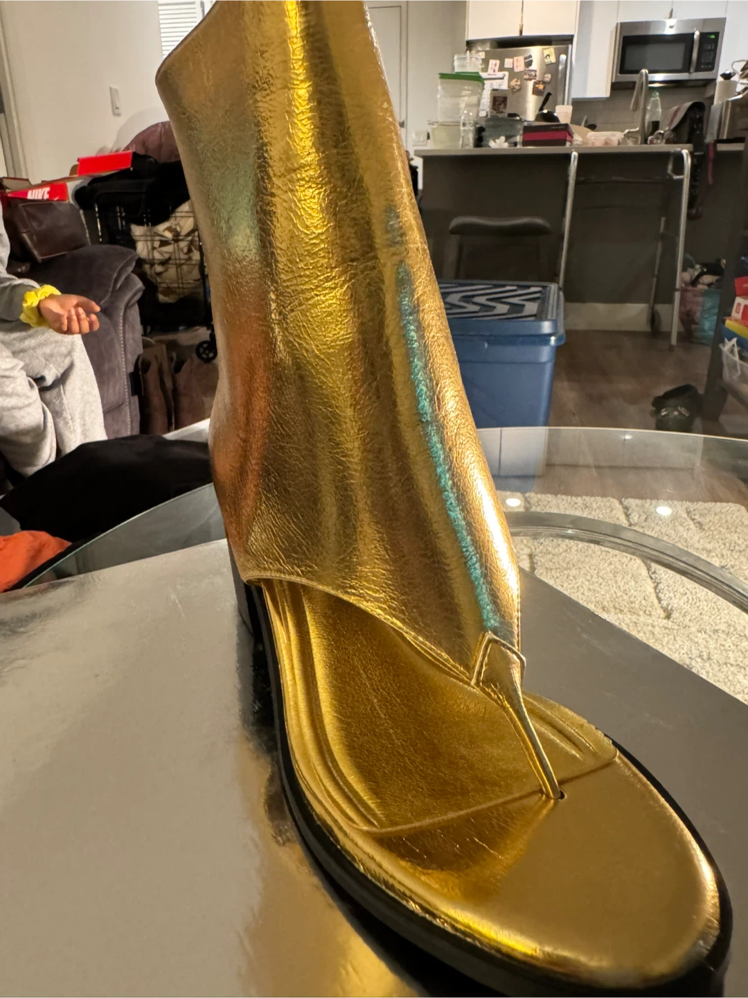 Azalea Wang Gold Ankle Boot Thong Heel - Size 8 - photo 4
