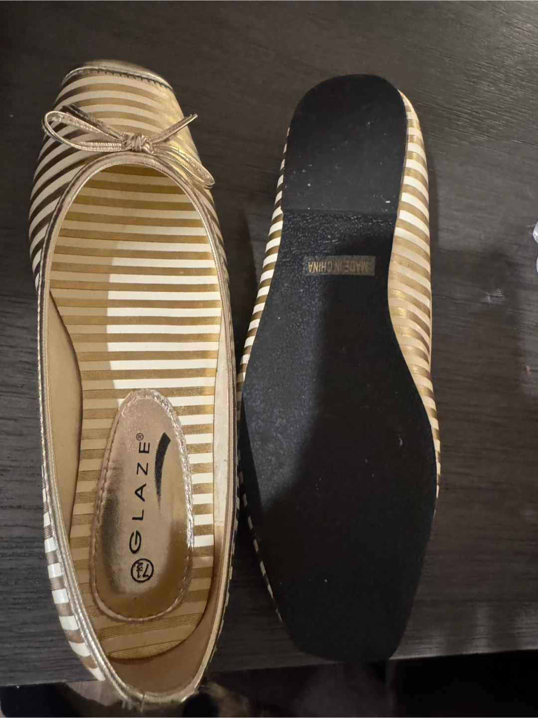 Glaze Gold Striped Ballet Flats - Size 7.5