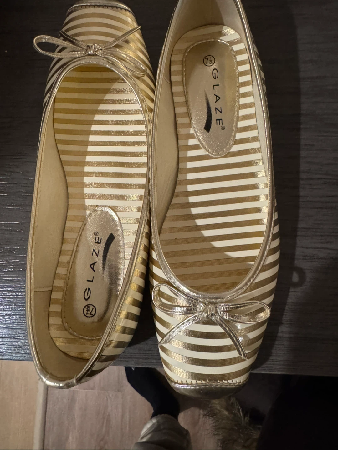 Glaze Gold Striped Ballet Flats - Size 7.5 - photo 2