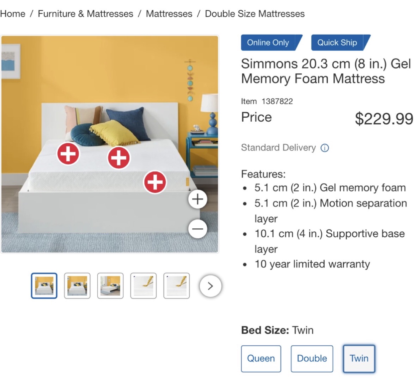 Simmons 20.3 cm (8 in.) Gel Memory Foam Mattress - photo 2
