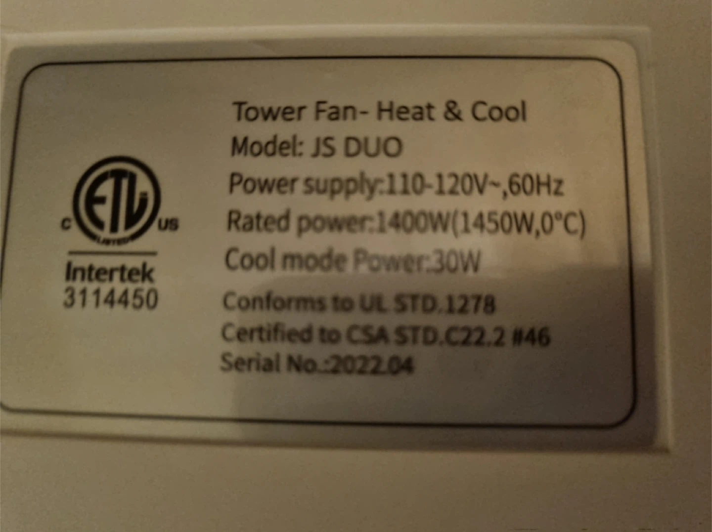 Moving Sale! JS DUO Tower Fan/Heater - photo 3