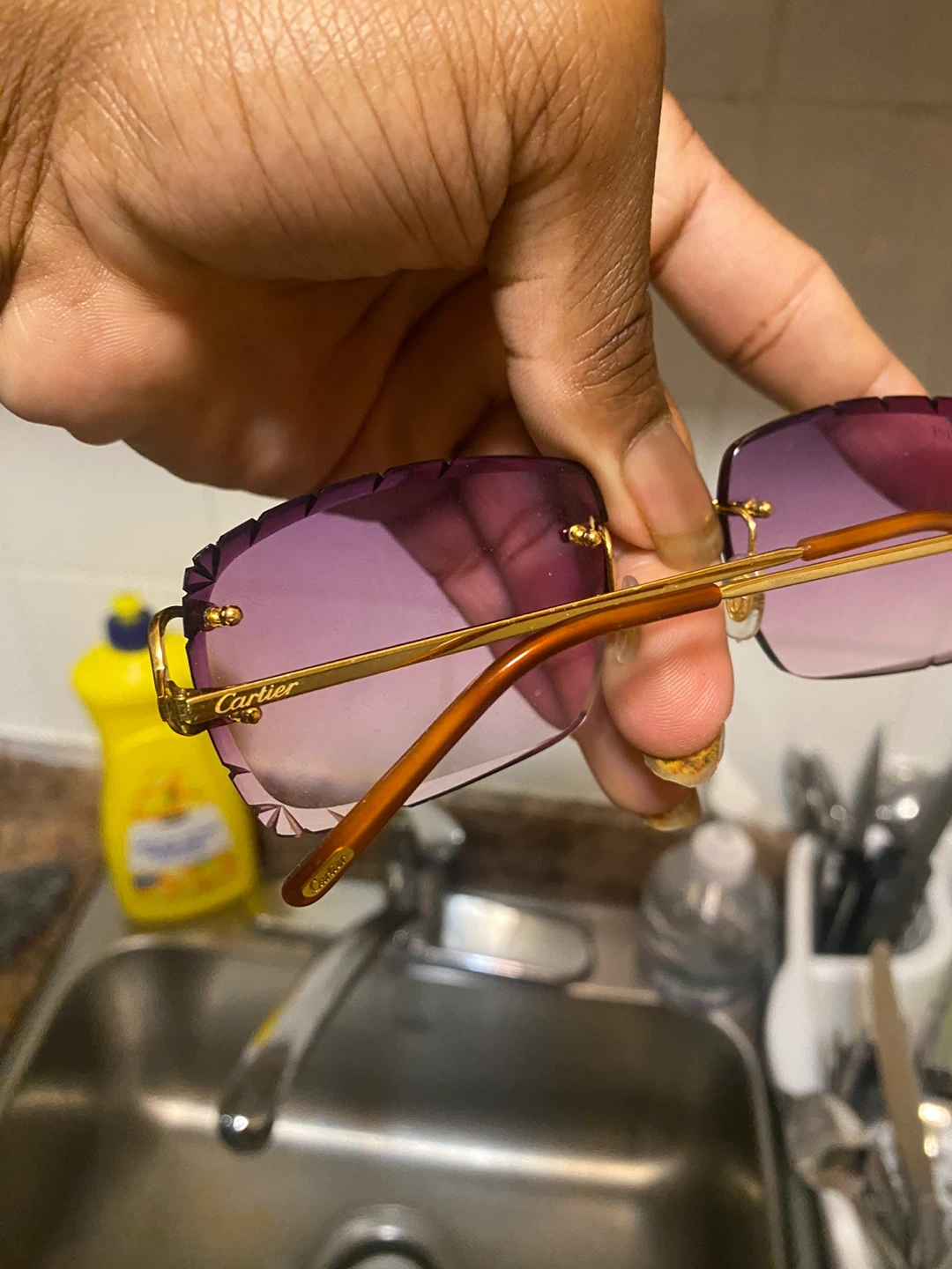 Diamond cut cognac Cartier Sunglasses with Case - photo 5