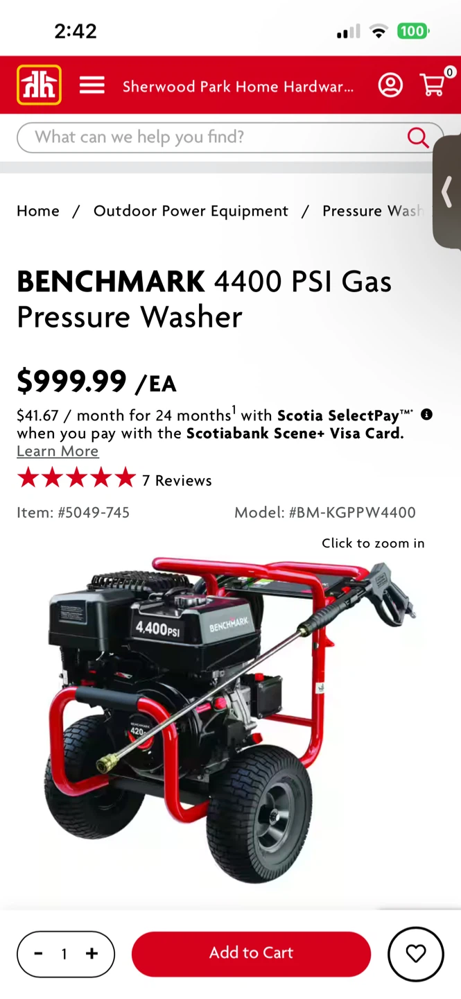 Benchmark 4400 PSI Gas Pressure Washer