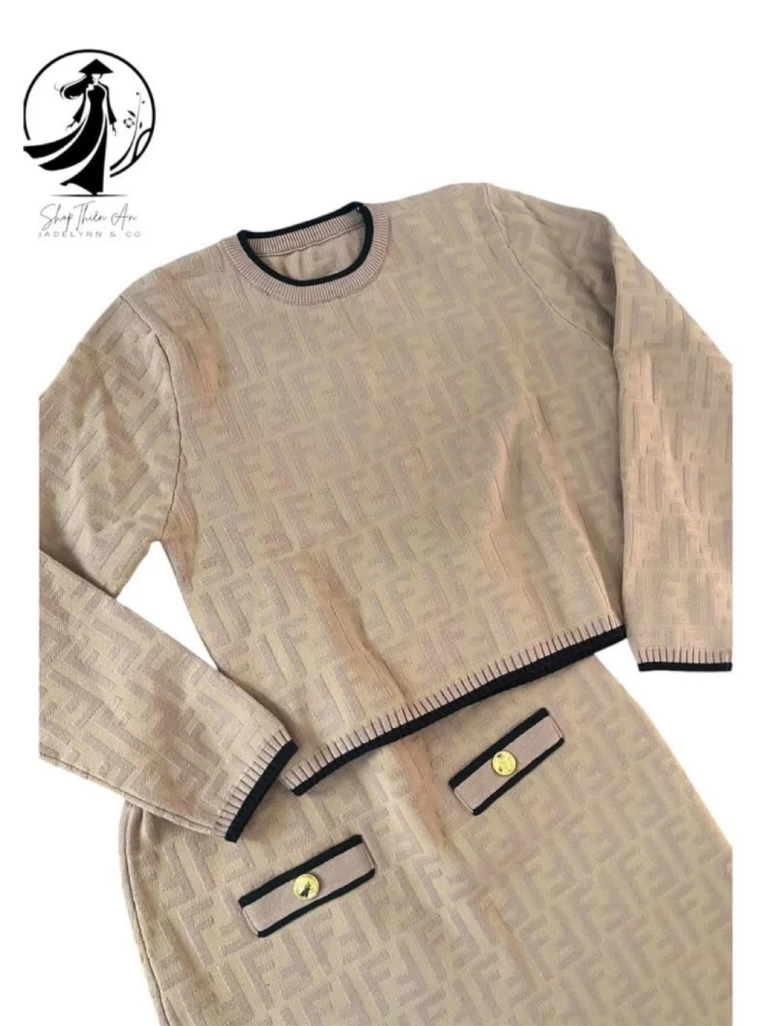 Fendi-Style Beige Knit Skirt Set - photo 2