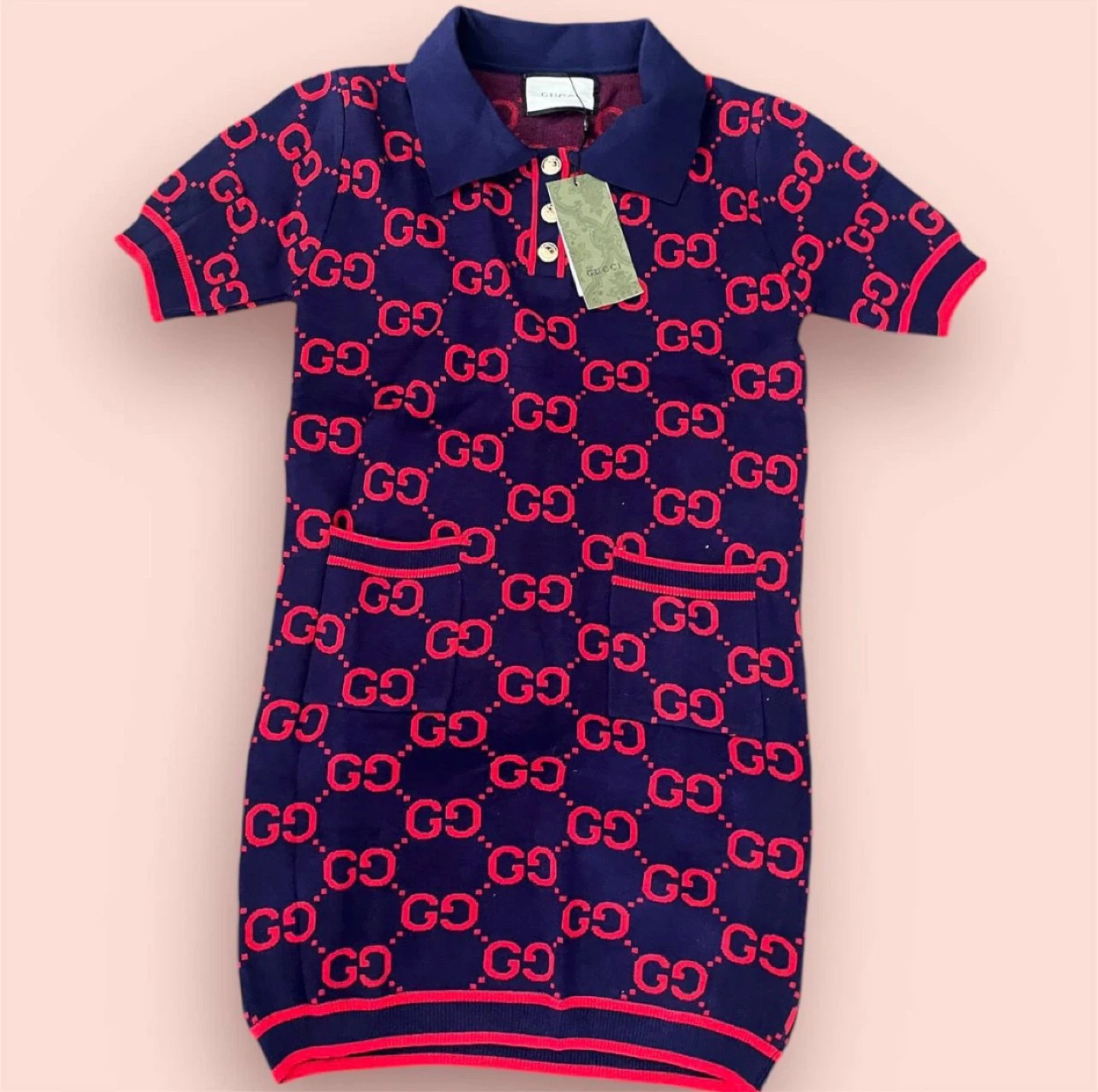 Gucci Navy & Red Knit Dress