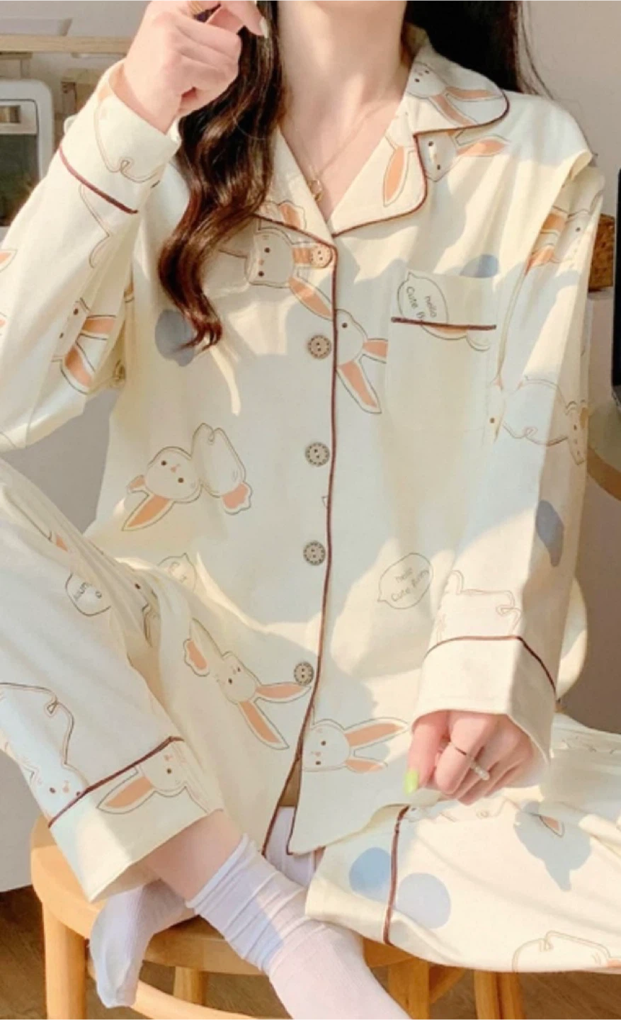 maternity Pajama Set - Size L, Bunny Print - photo 3