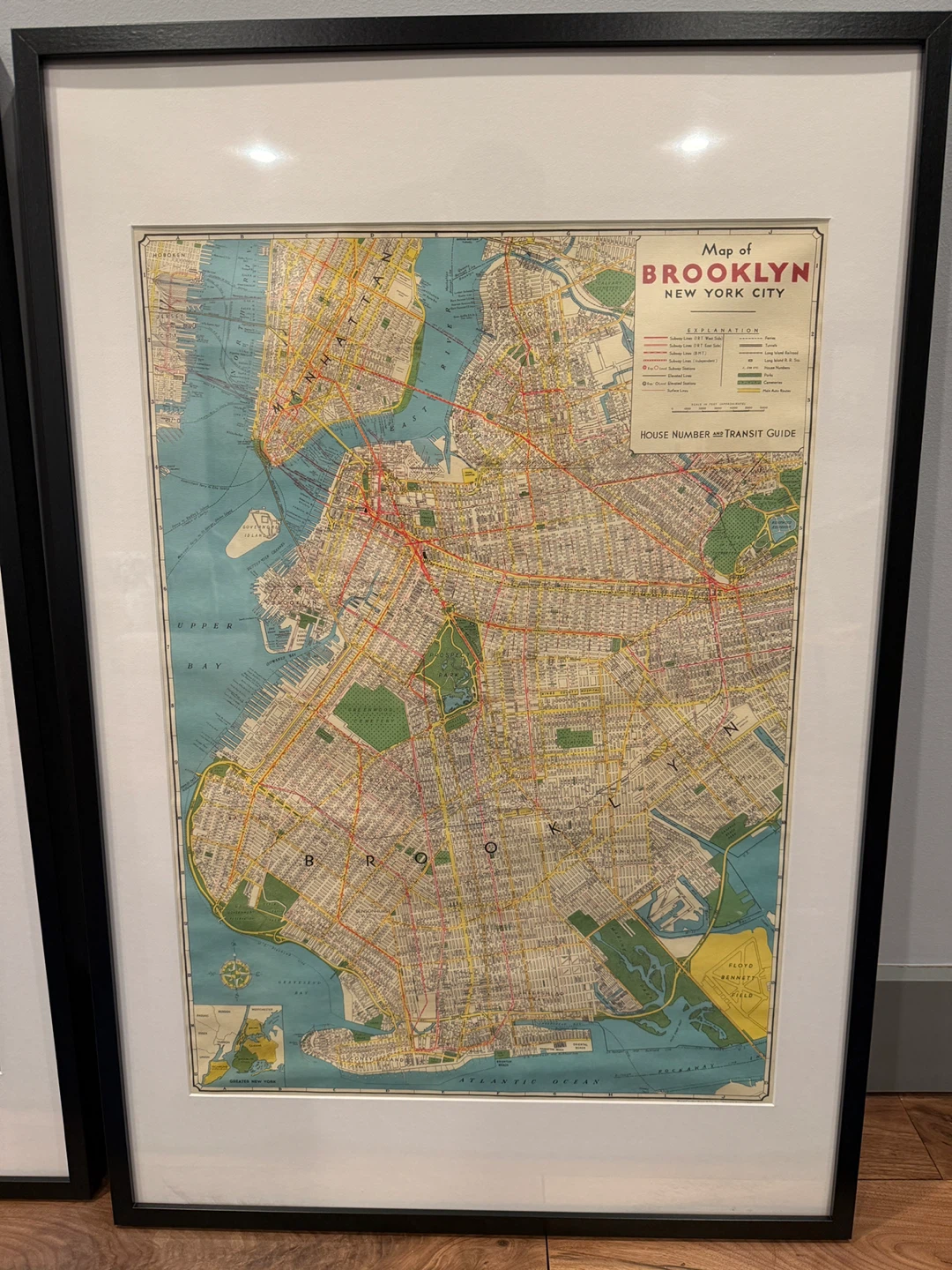 Framed Vintage Map of Brooklyn & NY Subway - photo 2