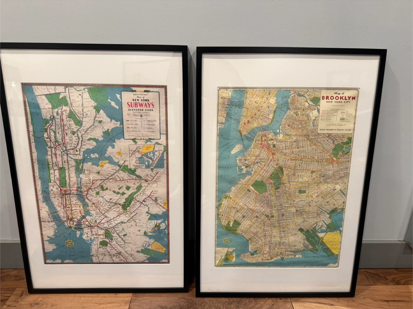 Framed Vintage Map of Brooklyn & NY Subway