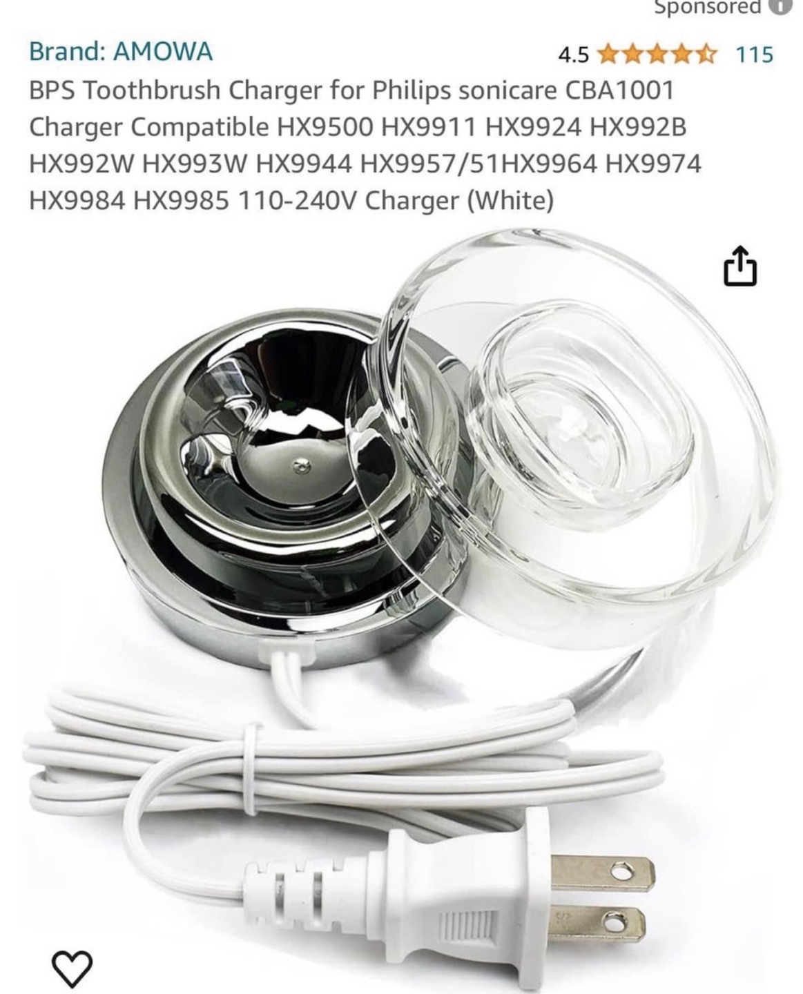 AMOWA Toothbrush Charger for Philips Sonicare