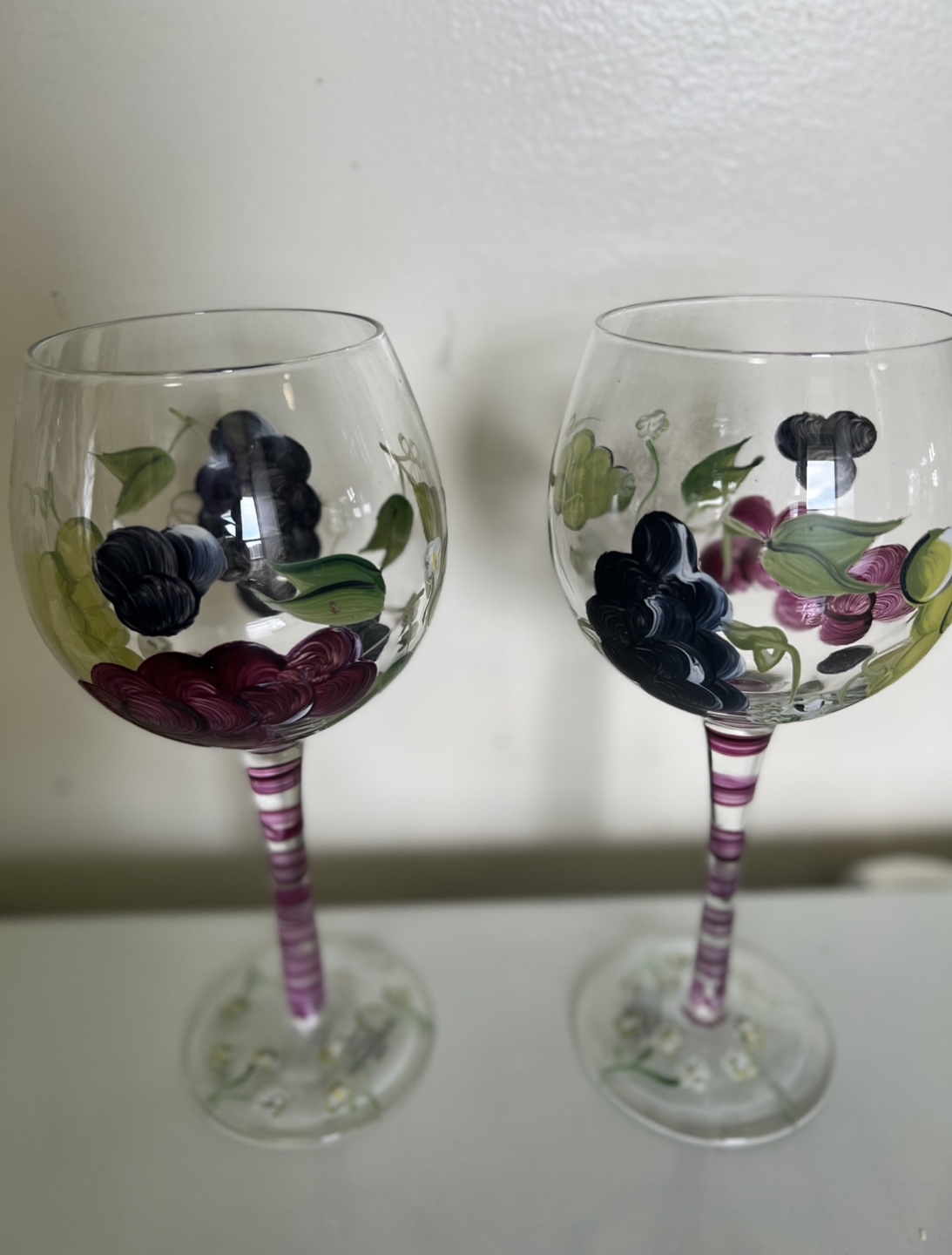 Hand Painted Wine Glasses - Set of 2