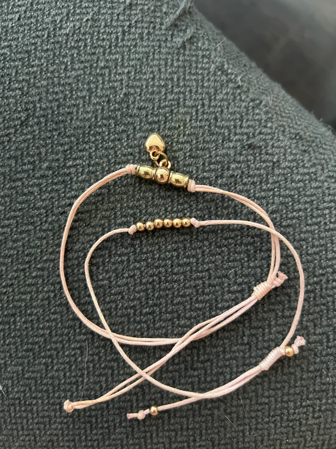 Pink String Bracelet with Gold Beads