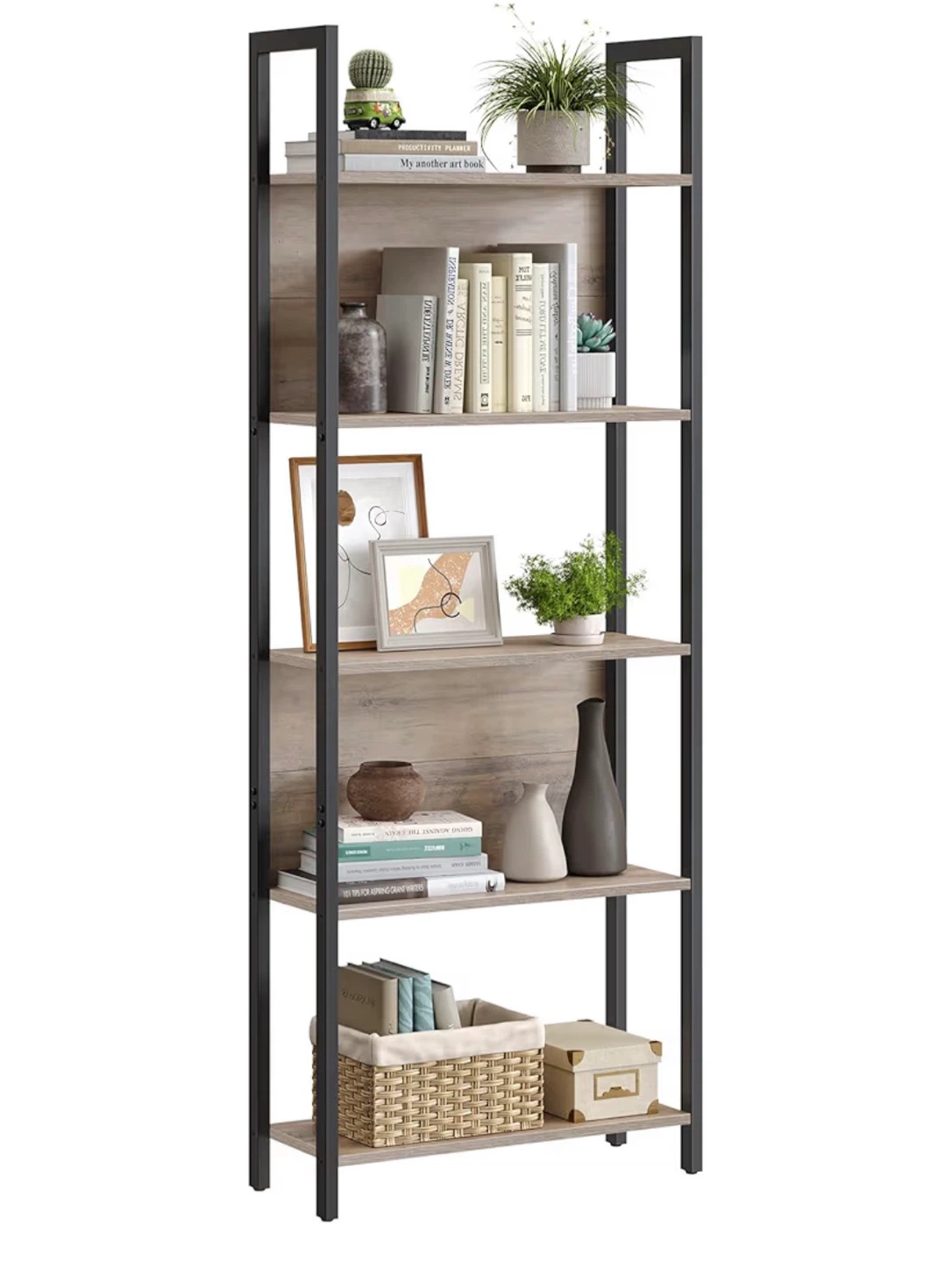 Industrial Style 5-Shelf Bookcase