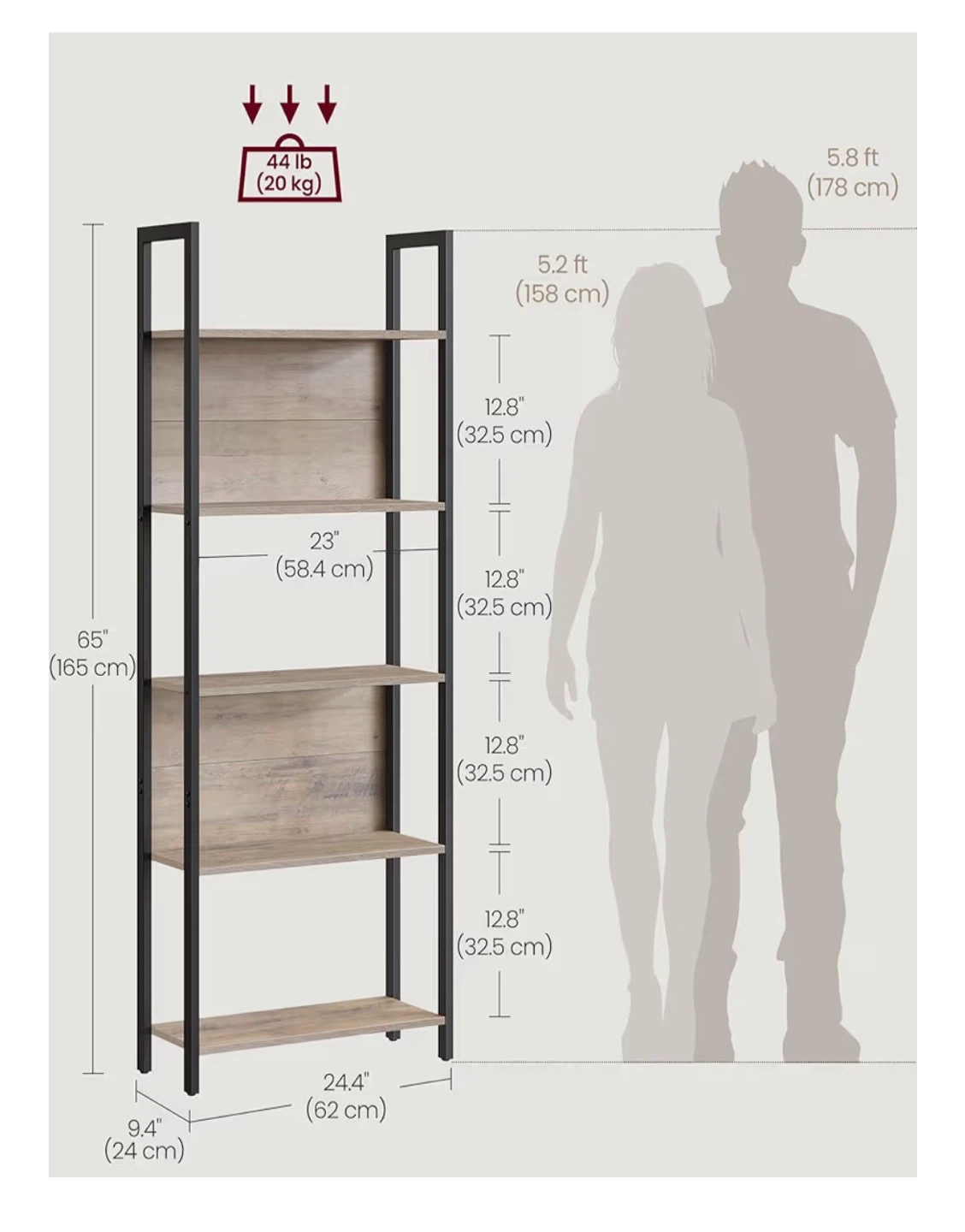 Industrial Style 5-Shelf Bookcase - photo 3