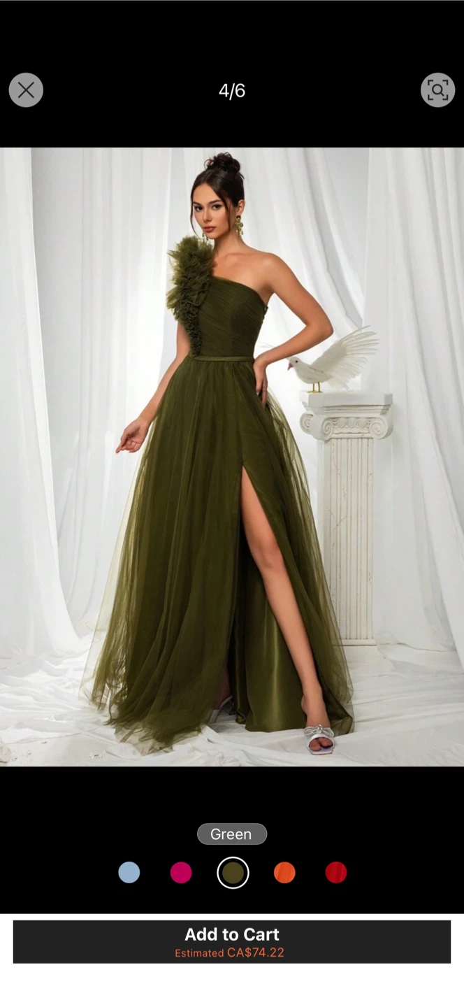 Green One-Shoulder Tulle Prom Dress - photo 4