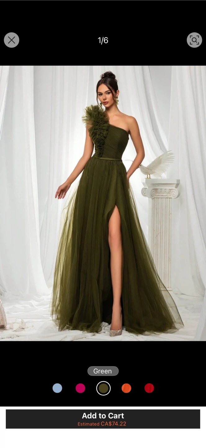 Green One-Shoulder Tulle Prom Dress