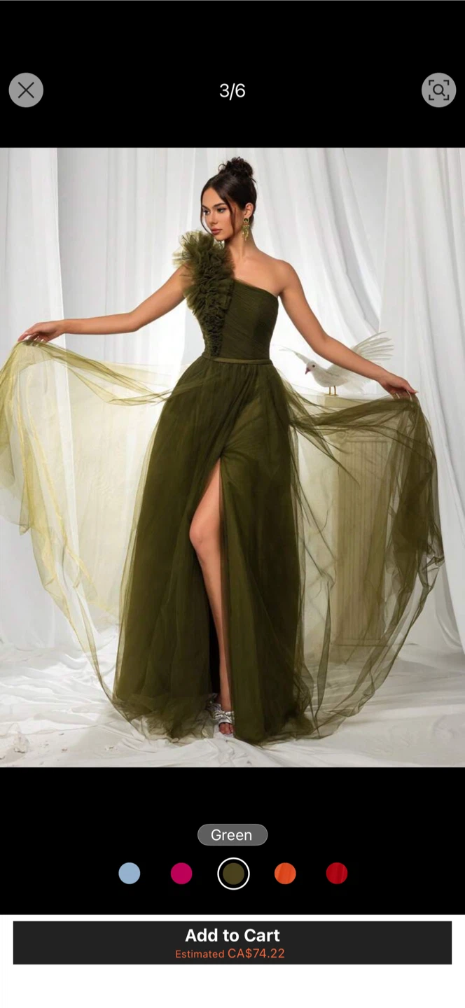 Green One-Shoulder Tulle Prom Dress - photo 3