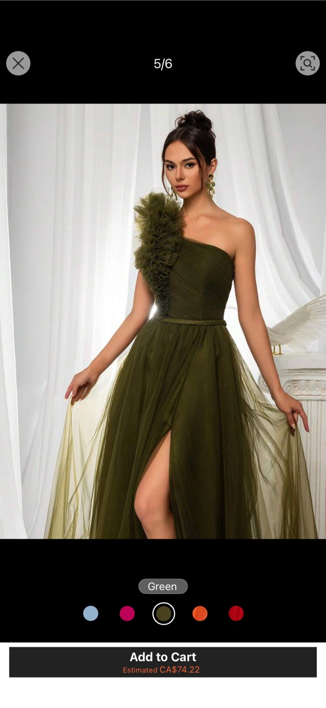 Green One-Shoulder Tulle Prom Dress - photo 5