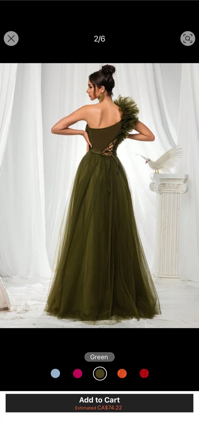 Green One-Shoulder Tulle Prom Dress - photo 2